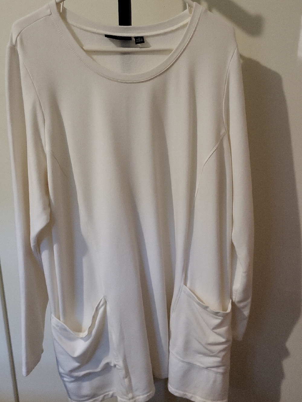 Susan Graver Weekend White Soft Tuni Pullover Fleece Lined Pockets